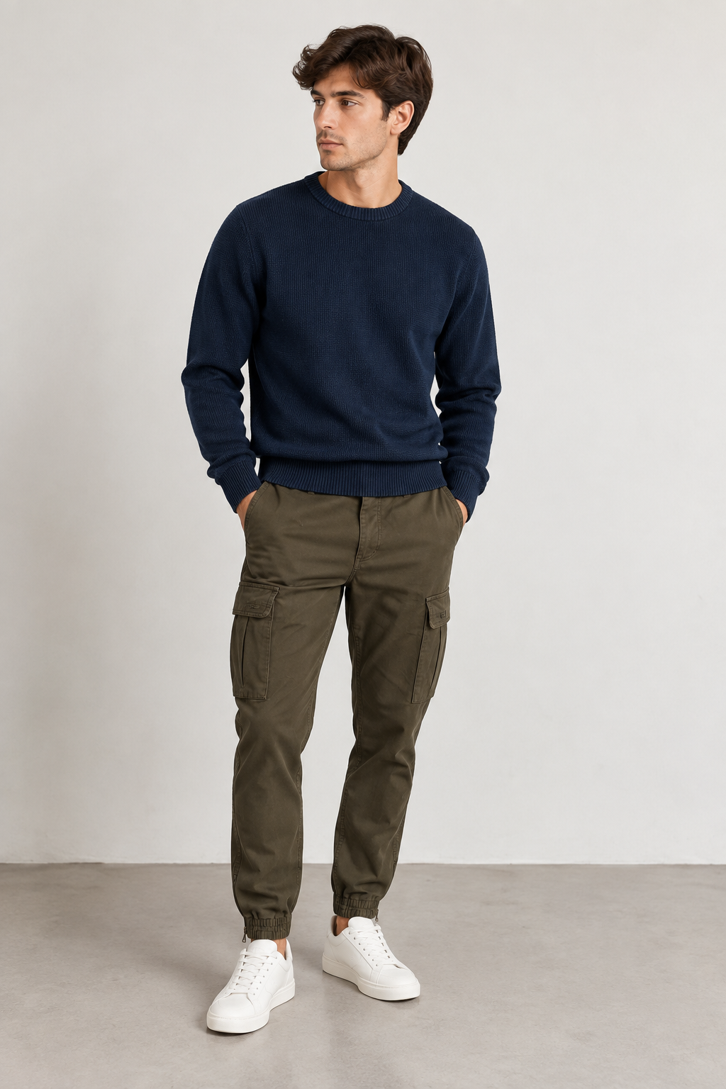 Maglione girocollo in maglia - Blu navy