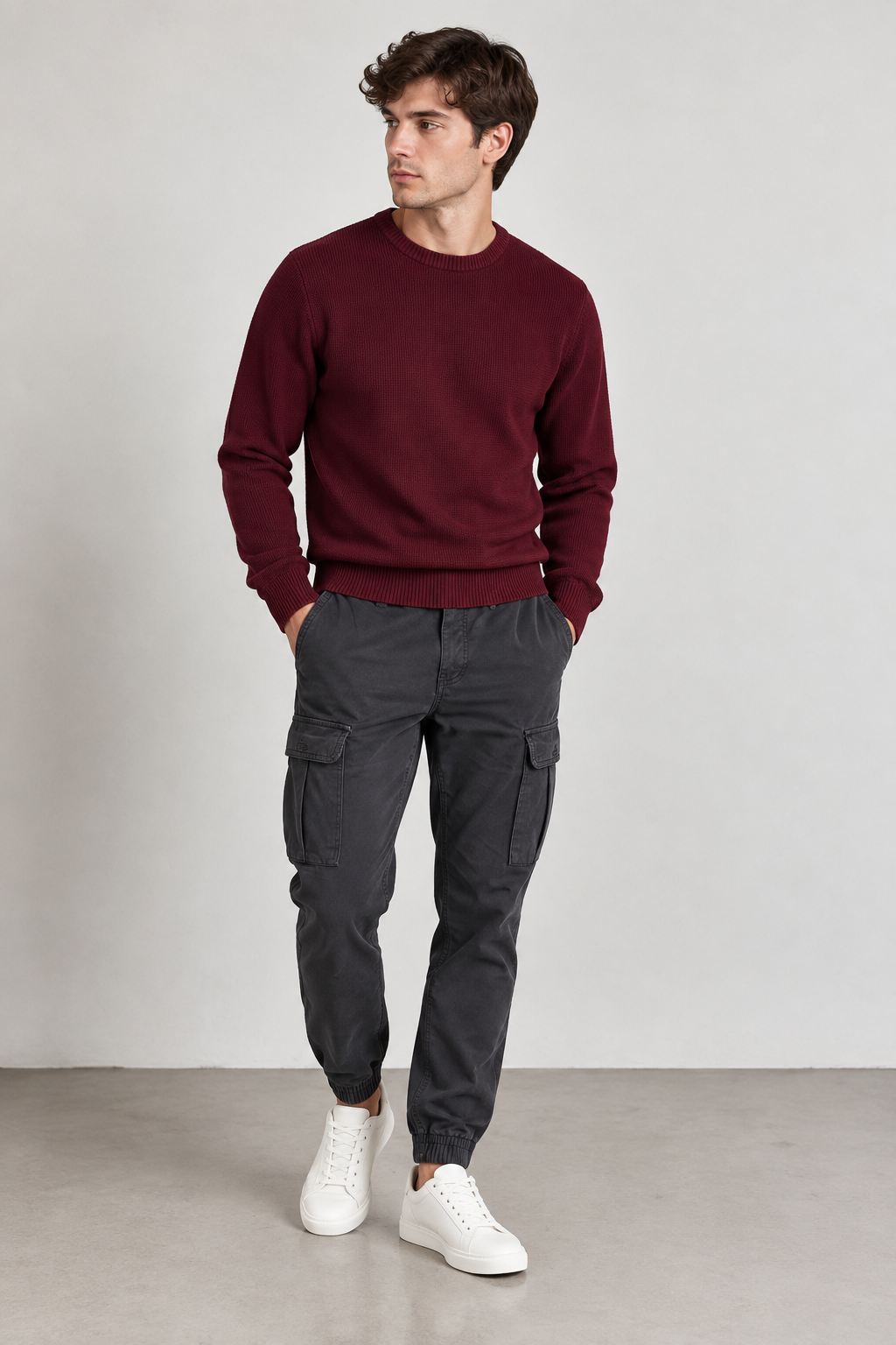 Maglione girocollo in maglia - Rosso