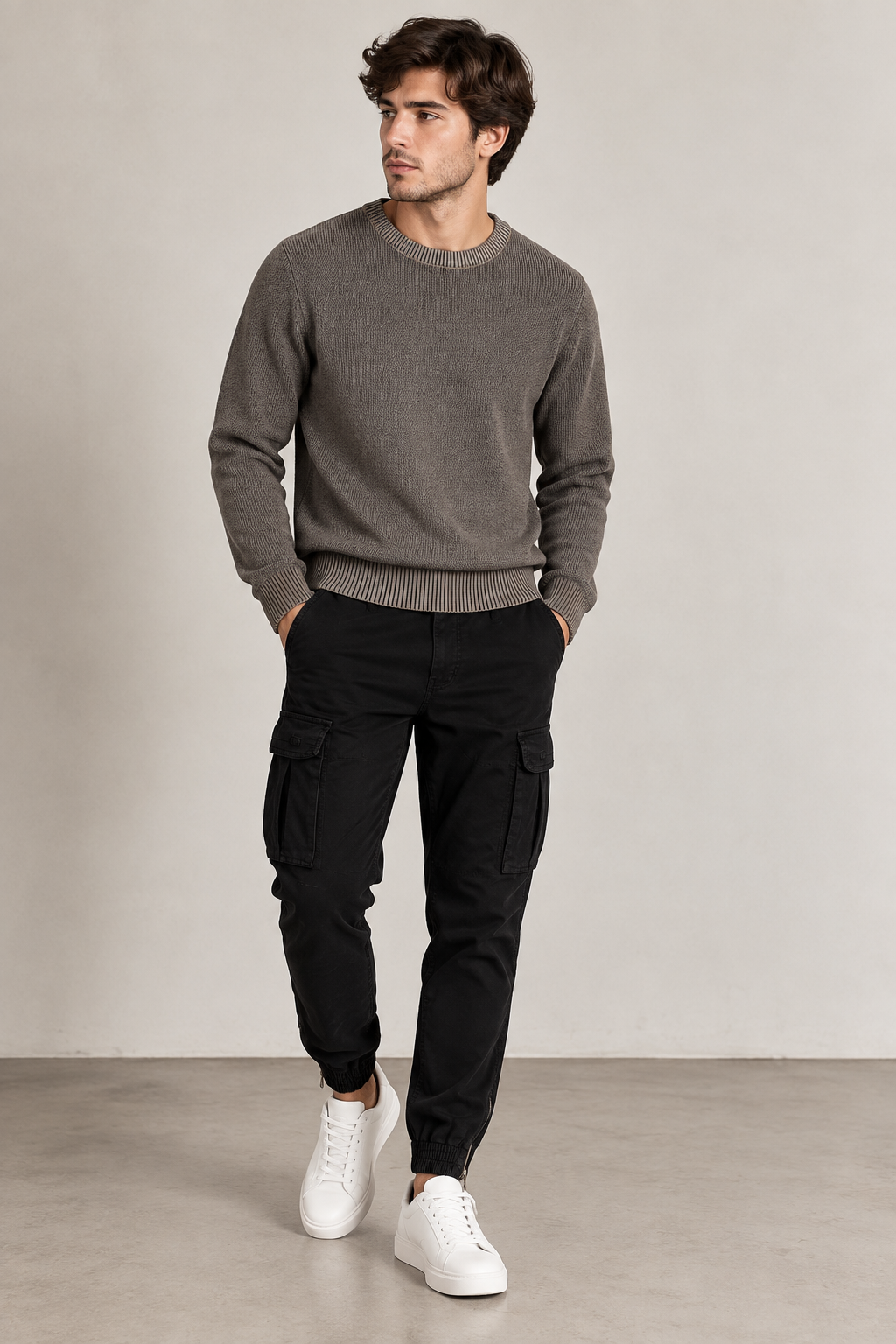 Maglione girocollo in maglia - Grigio