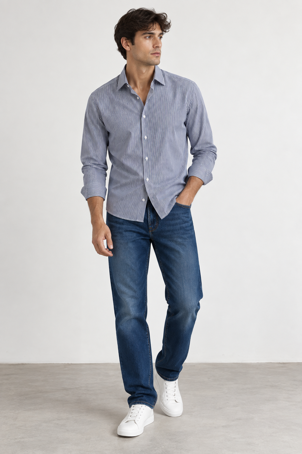 Camicia Regular Fit a Righe Sottili - blu