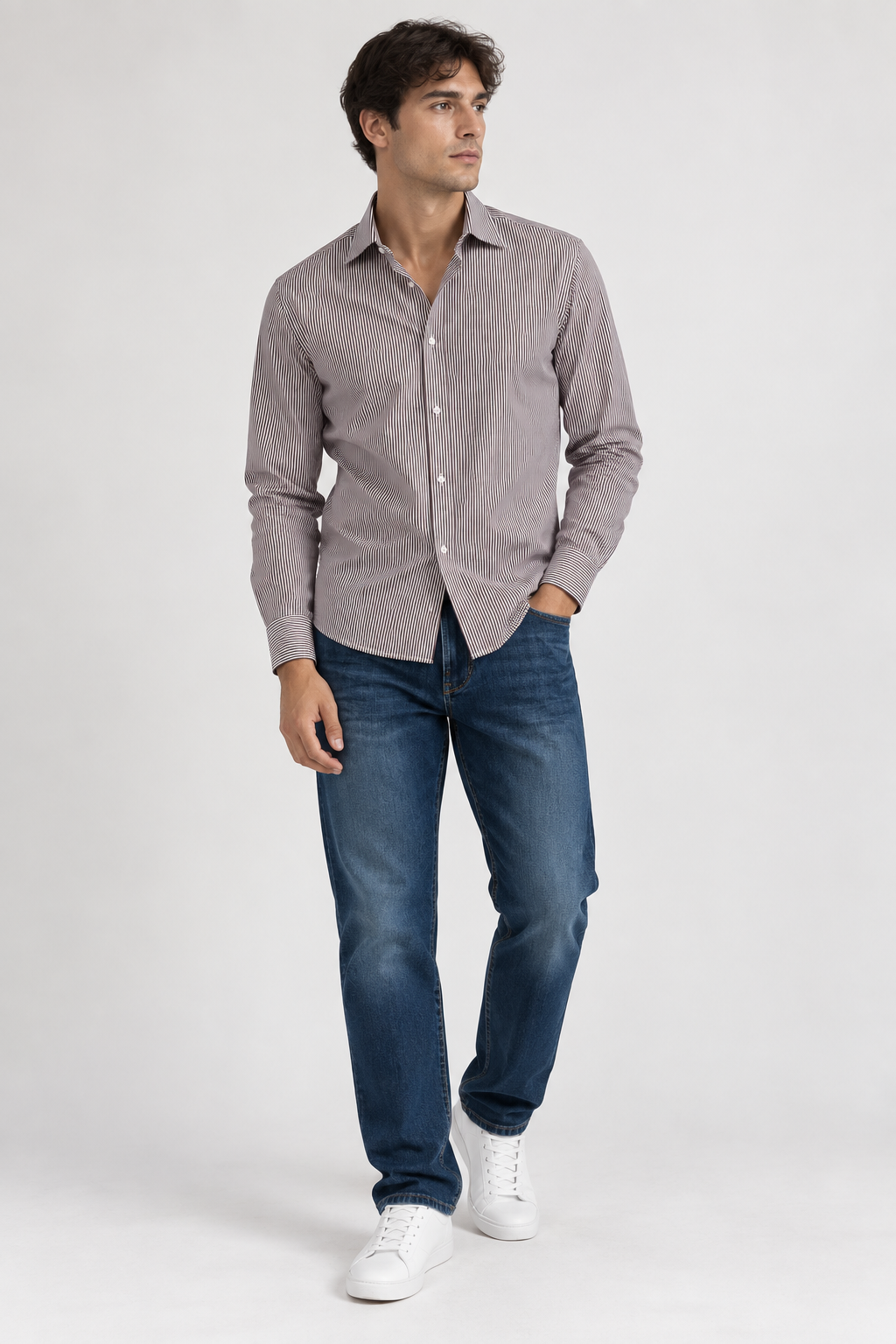 Camicia Regular Fit a Righe Sottili - marrone