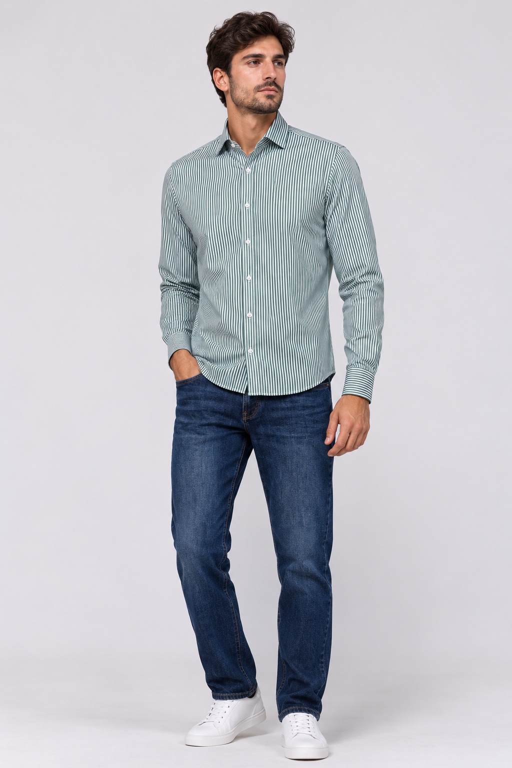 Camicia Regular Fit a Righe Sottili - verde