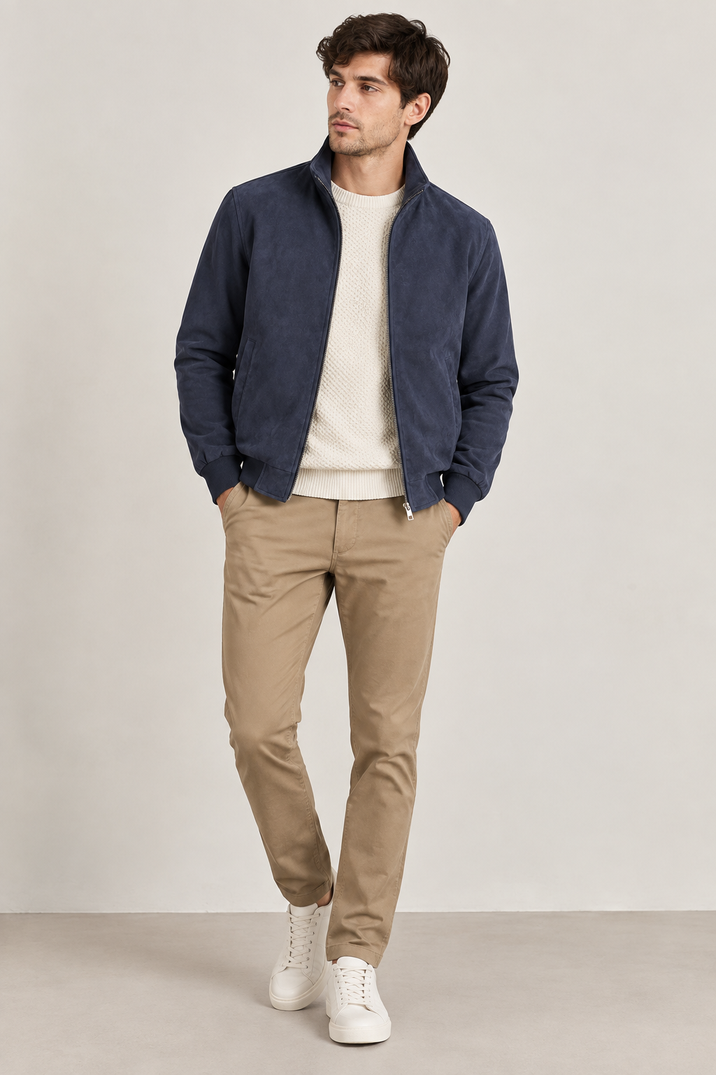Giubbino in tessuto scamosciato - Blu navy