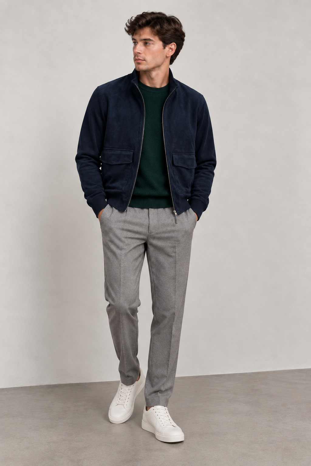 Giubbino in Tessuto Scamosciato - Blu navy