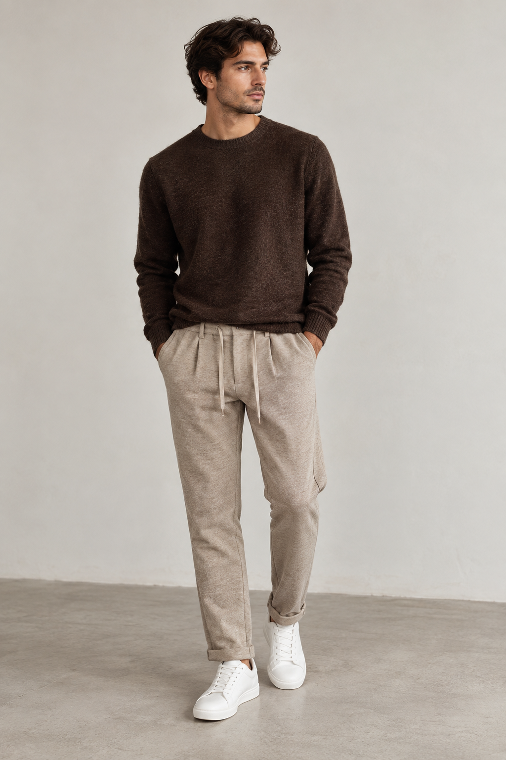 Pantalone con Laccio Elasticizzato - Beige