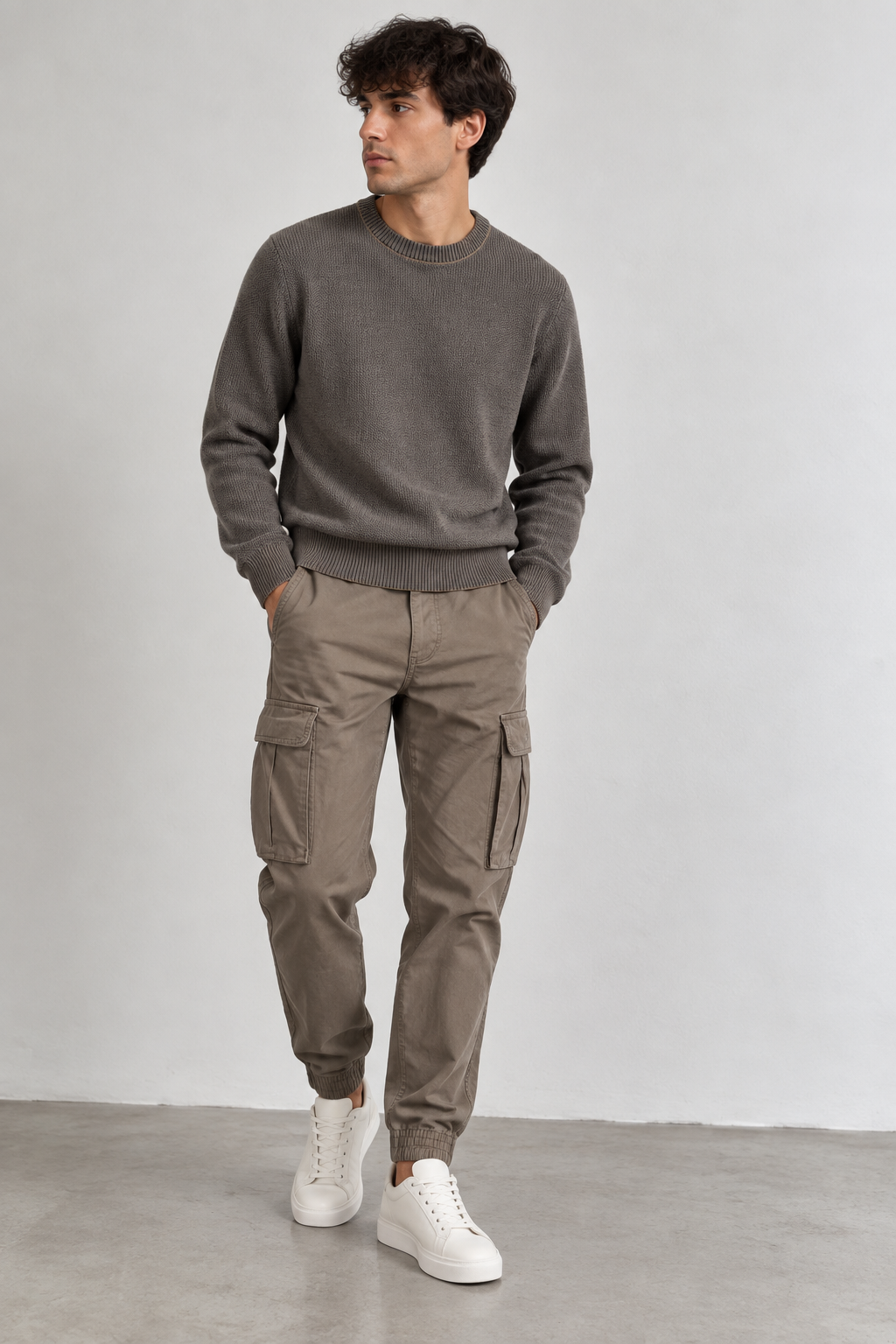 Pantalone Cargo in Cotone Elasticizzato - Beige