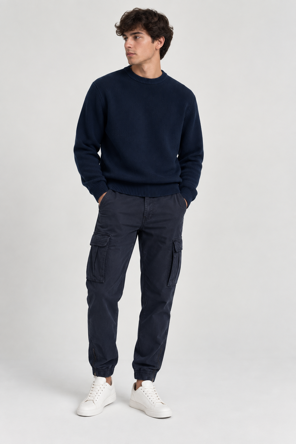 Pantalone Cargo in Cotone Elasticizzato - Blu navy