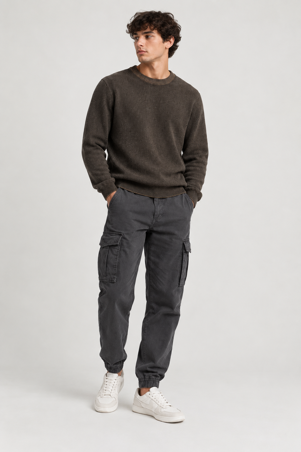 Pantalone Cargo in Cotone Elasticizzato - Grigio