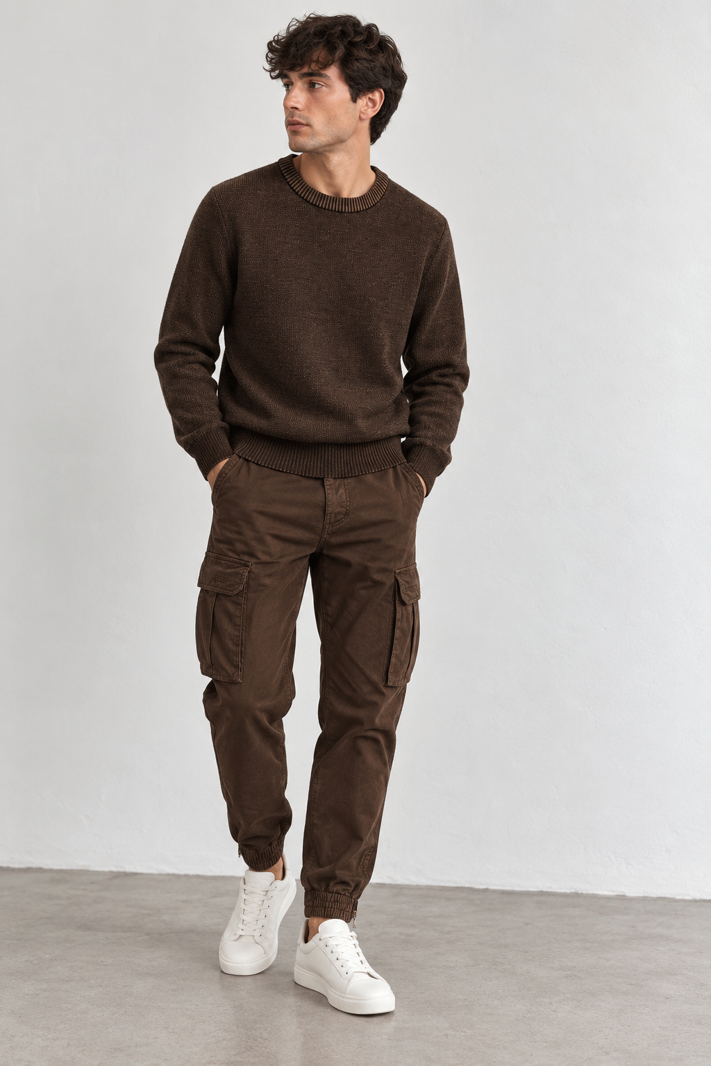 Pantalone Cargo in Cotone Elasticizzato - Caffè