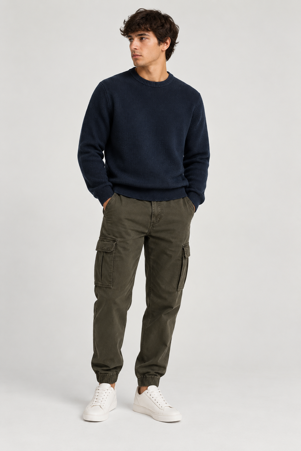 Pantalone Cargo in Cotone Elasticizzato - Militare