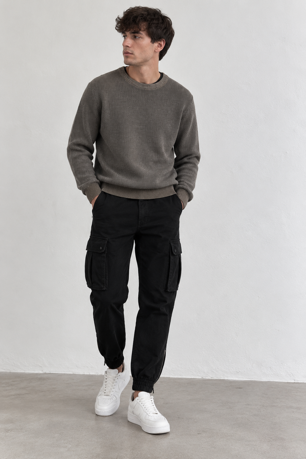 Pantalone Cargo in Cotone Elasticizzato - Nero
