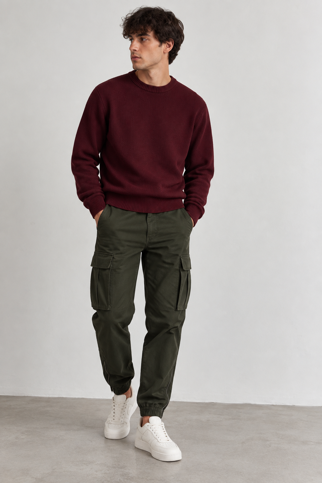 Pantalone Cargo in Cotone Elasticizzato - Verde