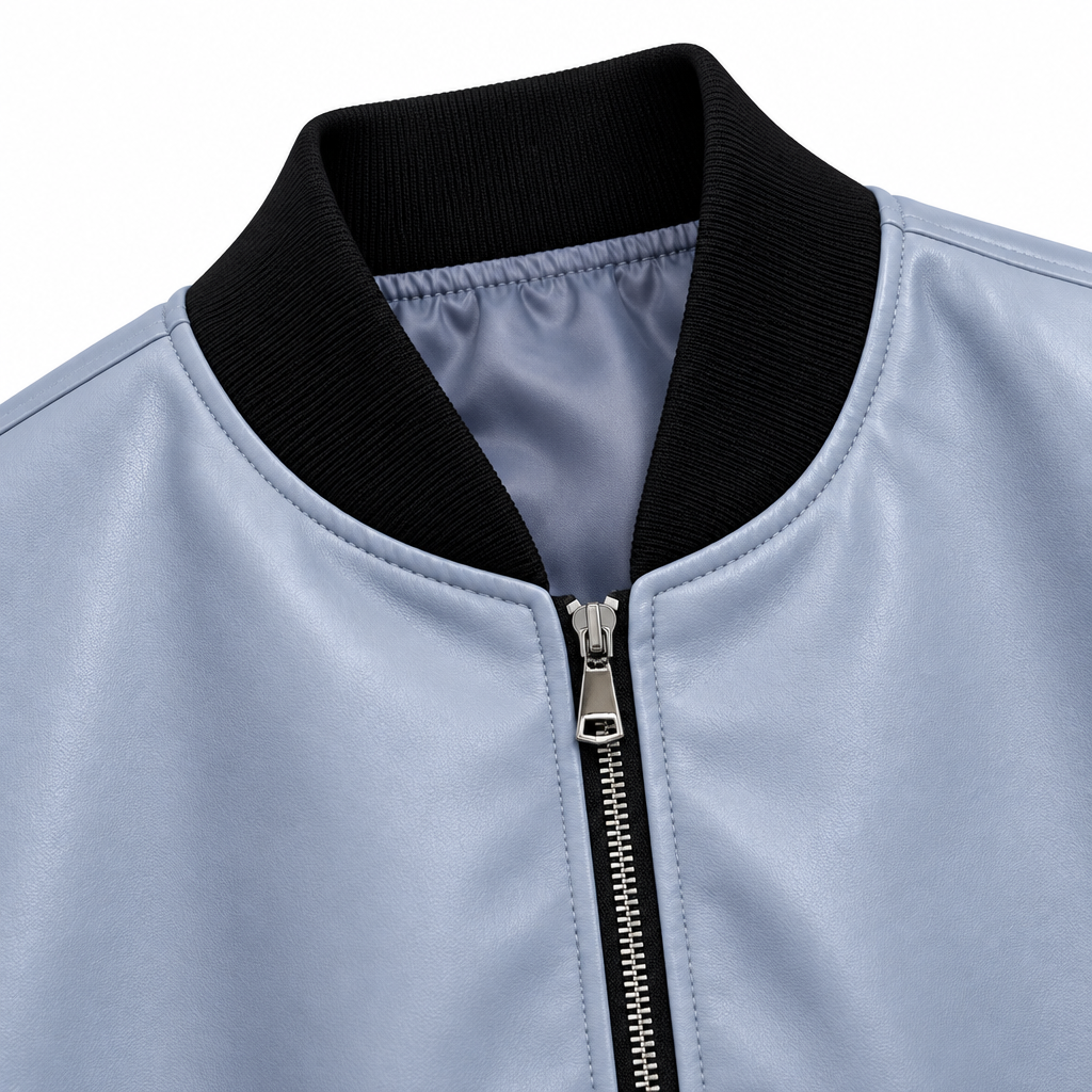 Giubbino bomber ecopelle -  celeste
