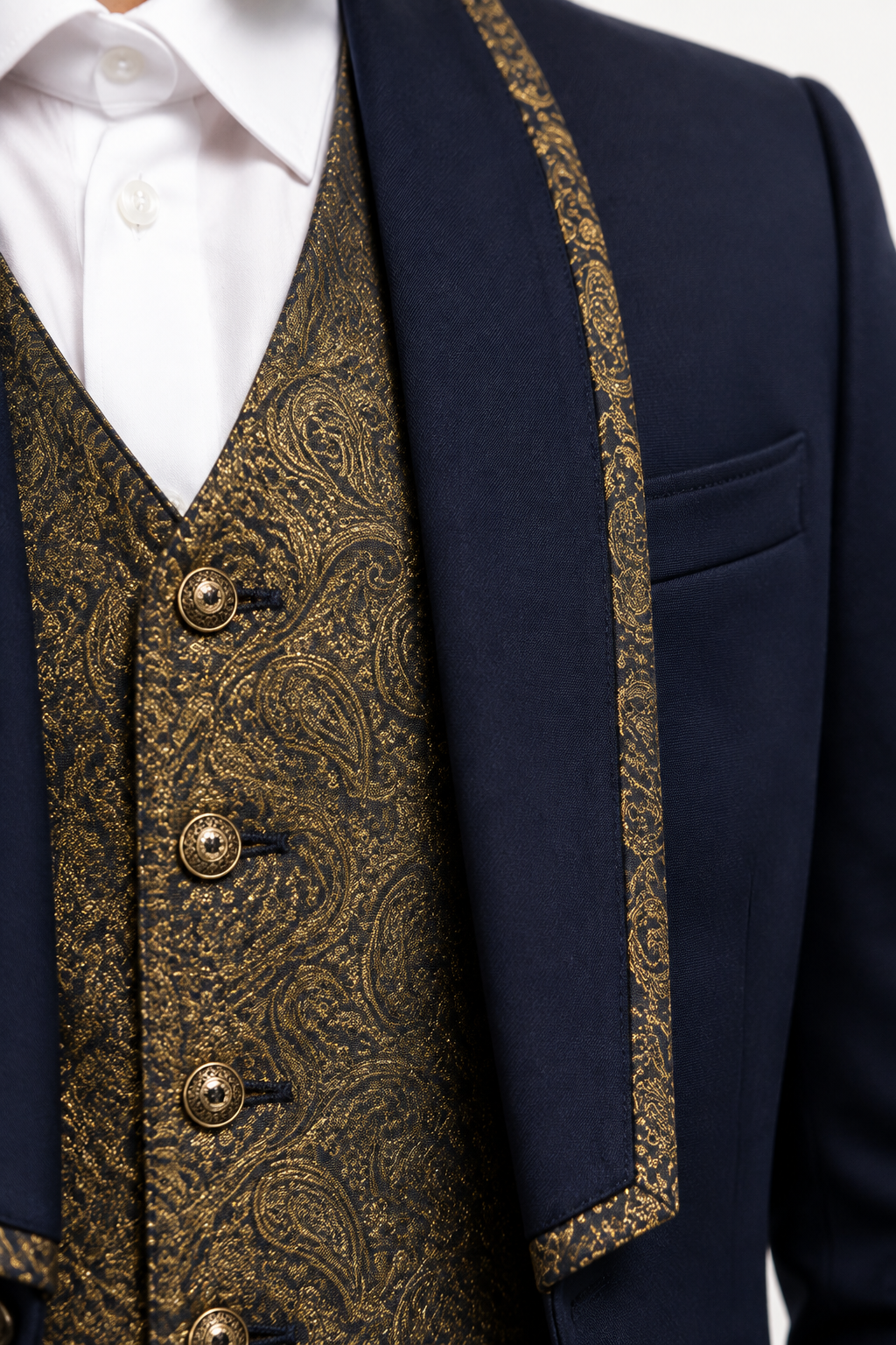 Abito 2 Pezzi con Gilet Slim Fit Blu Navy - Dettaglio tessuto