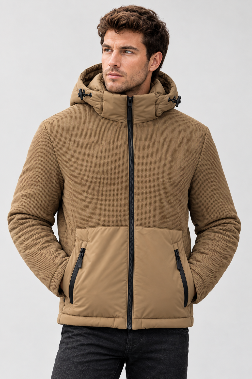 Giubbotto Waffle Padded Jacket Camel – Modello Mezzo Busto