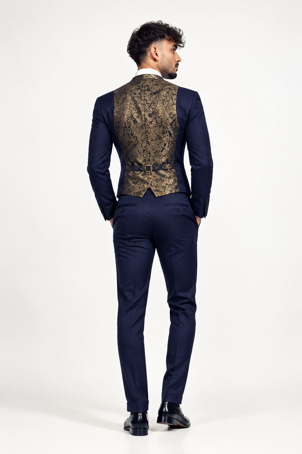 Abito 2 Pezzi con Gilet Slim Fit Blu Navy - Vista retro
