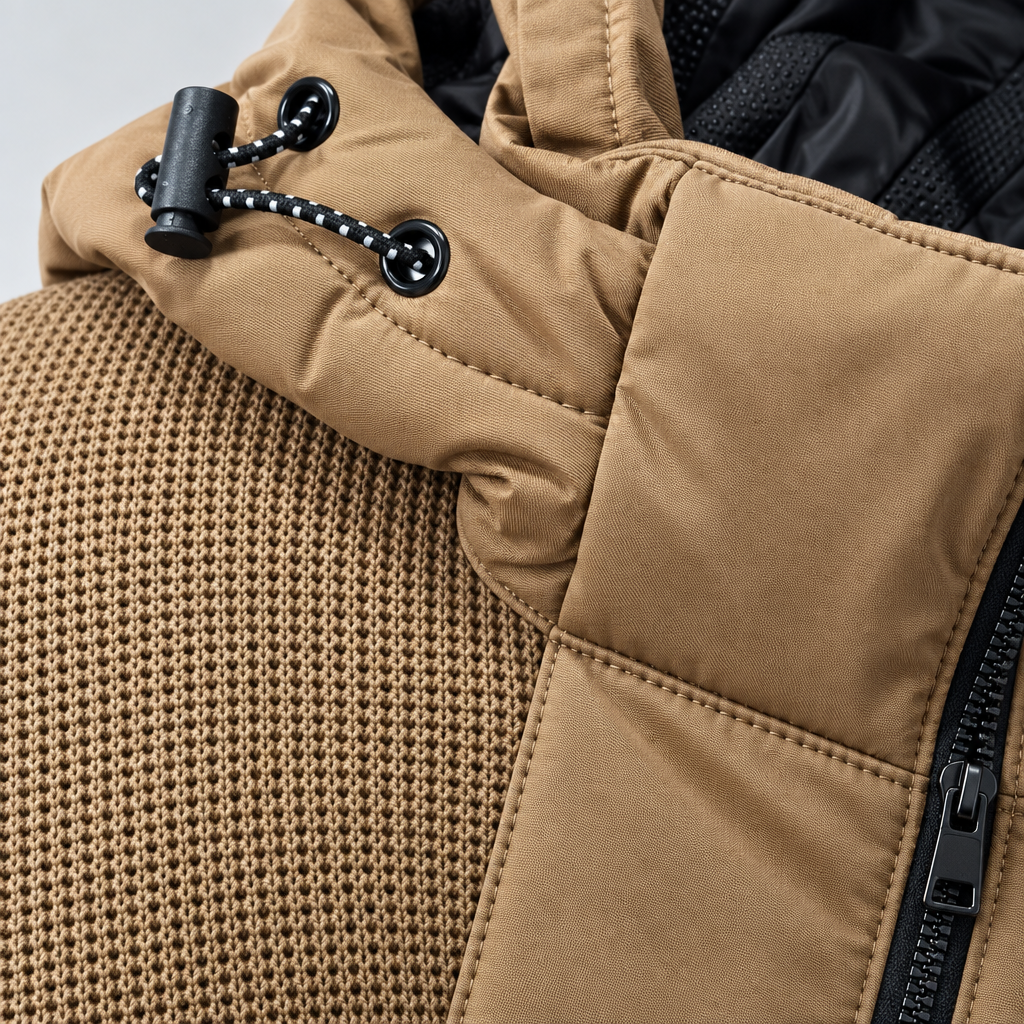 Giubbotto Waffle Padded Jacket Camel – Dettaglio Tessuto e Zip