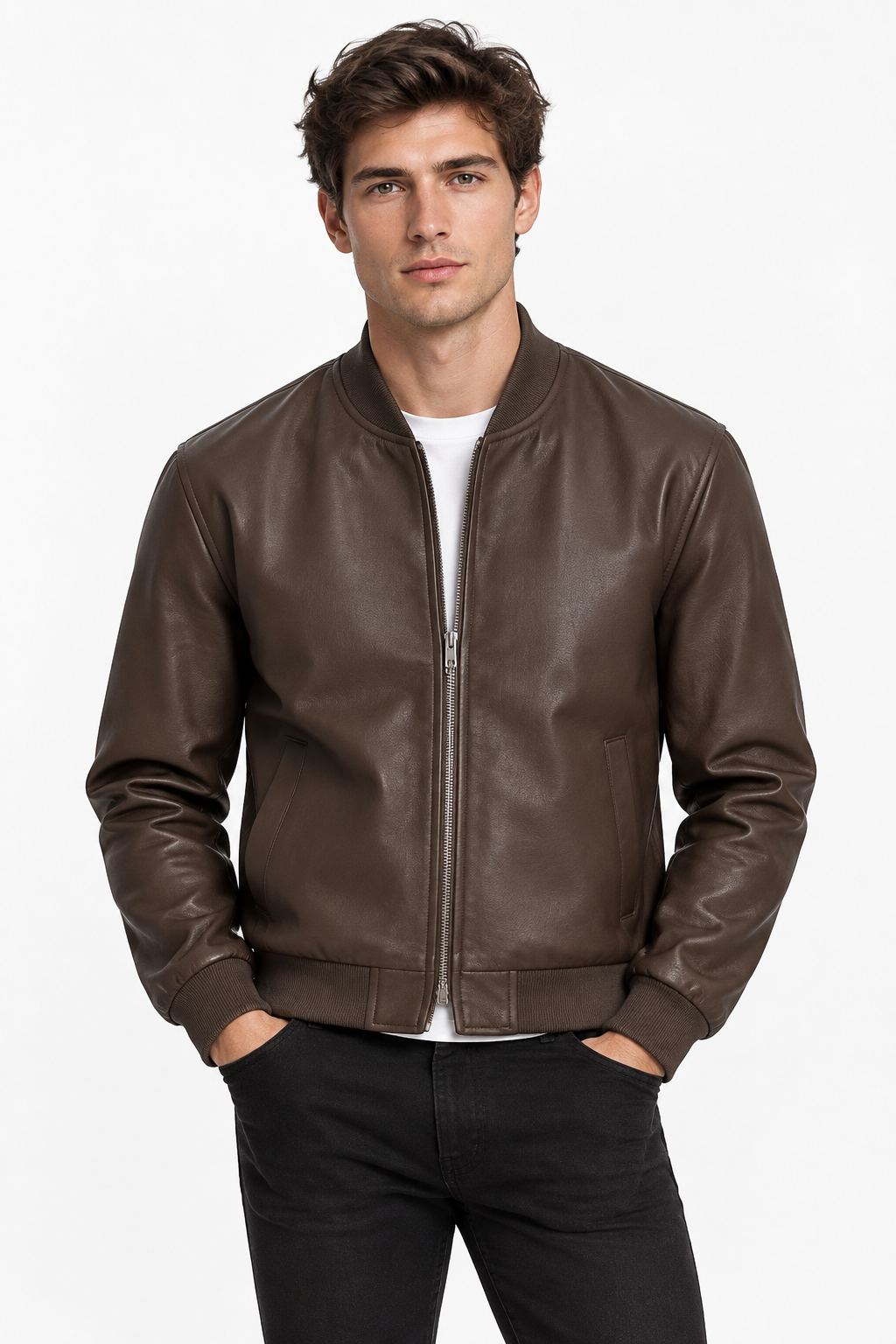 Giubbino bomber ecopelle -  MARRONE