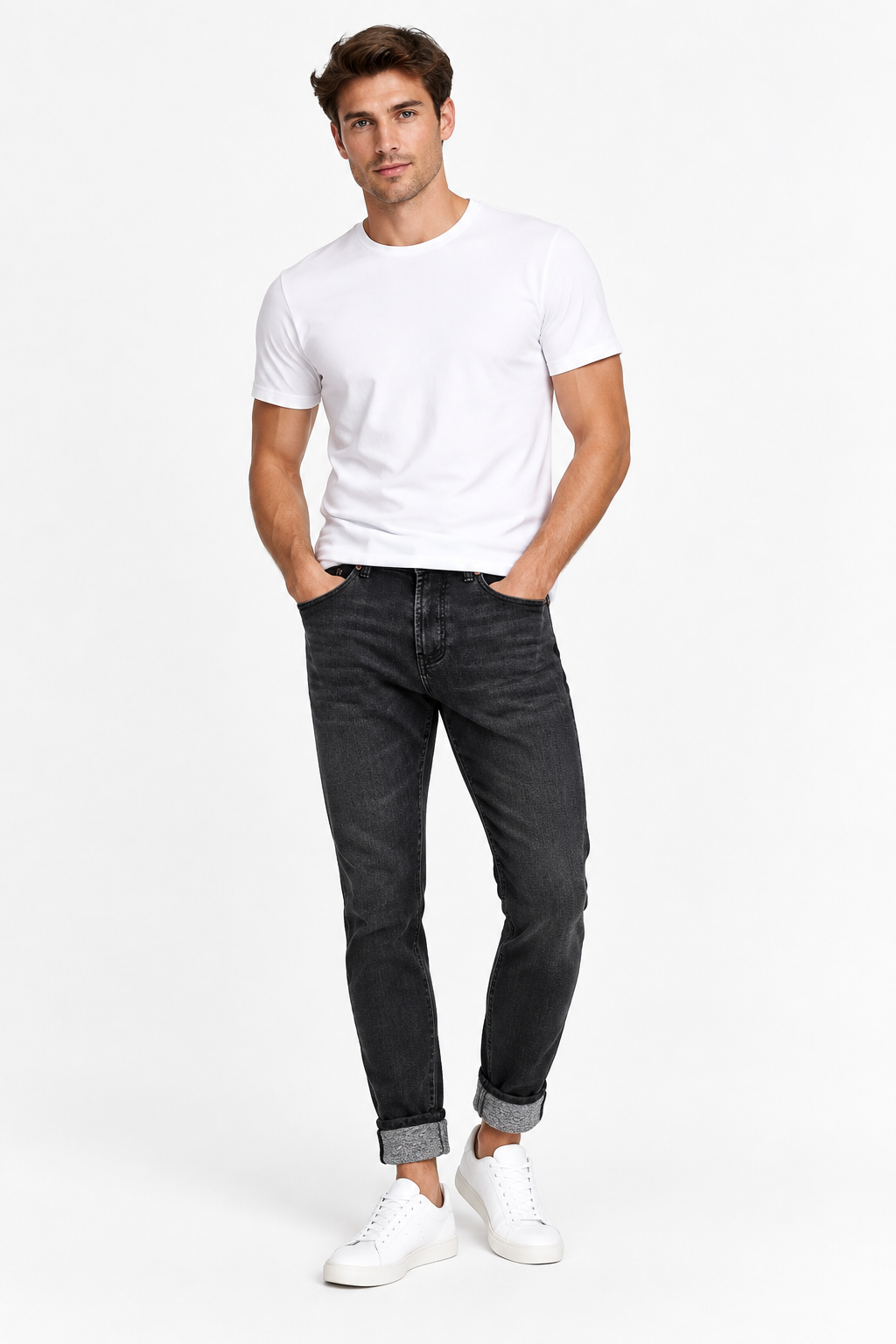 Jeans felpato NT8168-4 nero - Vista su modello