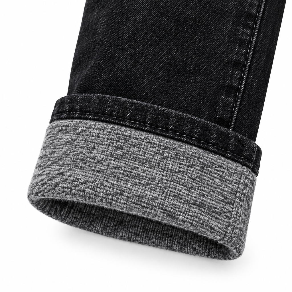 Jeans felpato NT8168-4 nero - Dettaglio risvolto grigio